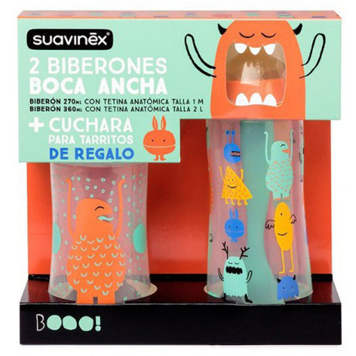 immagine-1-bipack-biberon-suavinex-monster-cucchiaino-verde-arancione-ean-8426420040389