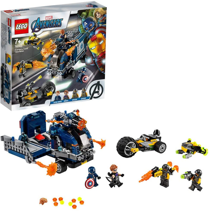 immagine-1-lego-lego76143-super-heroes-avengers-attacco-del-camion-playset-smontabile-con-minifigure-di-capitan-america-e-hawkeye-ean-5702016618051