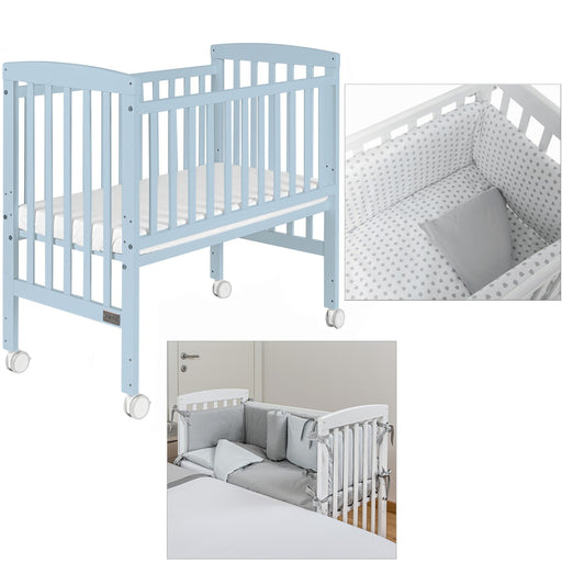 immagine-1-lettino-culla-co-sleeping-picci-lella-celeste-materasso-e-tessile-foglia-grigio