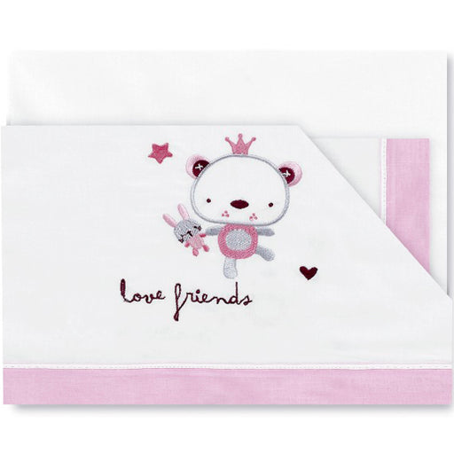 immagine-1-set-lenzuolino-lettino-pirulos-love-friends-biancorosa-ean-8499000814519