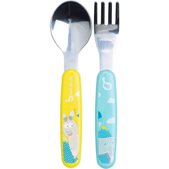 immagine-1-set-posate-in-metallo-badabulle-giallo-azzurro-ean-3661276153257