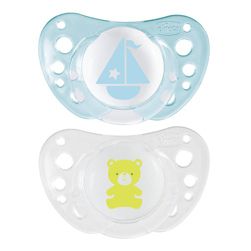 immagine-1-succhietto-chicco-physio-air-silicone-2-pz-azzurro-verde-0-6m-ean-8058664058839