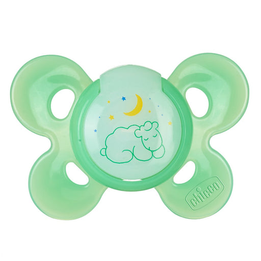 immagine-1-succhietto-chicco-physio-comfort-silicone-verde-4m-luminescente-ean-8058664008551
