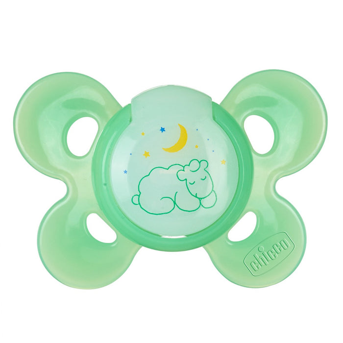 immagine-1-succhietto-chicco-physio-comfort-silicone-verde-4m-luminescente-ean-8058664008551