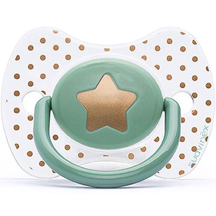 immagine-1-succhietto-suavinex-fisiologico-silicone-0-4m-haute-couture-verde-chiaro-stella-ean-8426420026000